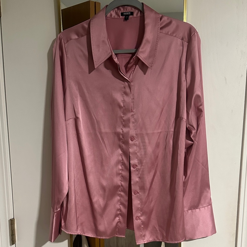 Express Satin Pink Button-Up Shirt